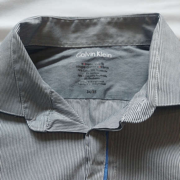 Calvin Klein Mens Slimfit Button-up Shirt, Gray White Pinstripes, 16 34/35 - Picture 3 of 8